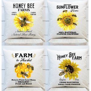Honey Bee Pillow Covers Set of 4, Indoor/Outdoor